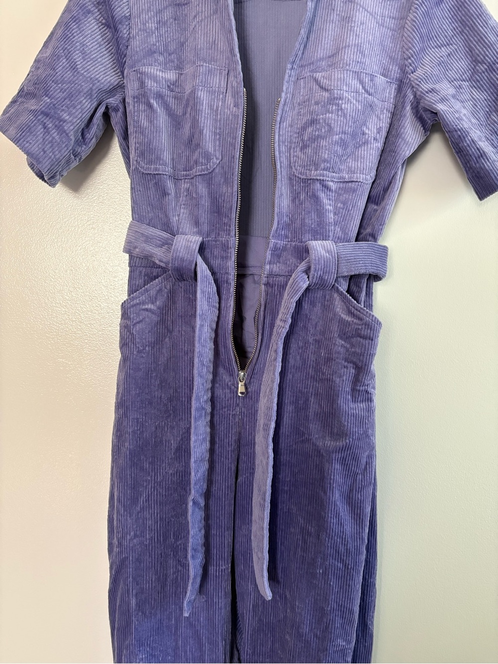 & Other Stories Lilac Corduroy Jumpsuit Front Zip Matching Fabric Belt Size 4 - Picture 3 of 13